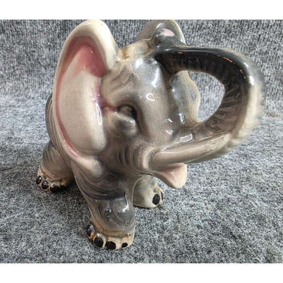 Vtg Ceramic Elephant Figurine Gray And Pink 4.5in Stoneware Decor - Picture 3 of 5